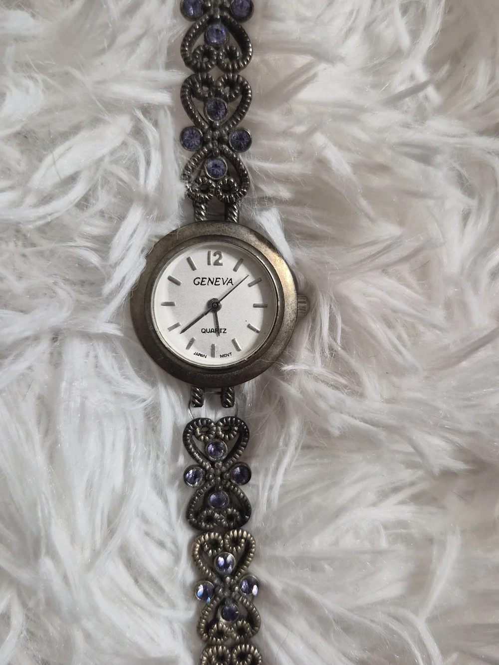 Vintage Y2K Watch Geneva Metal Bead Band Purple Rhinestones Fairycore Fairy ✨️💫